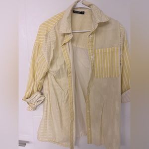 Nasty gal yellow and white stripe button down